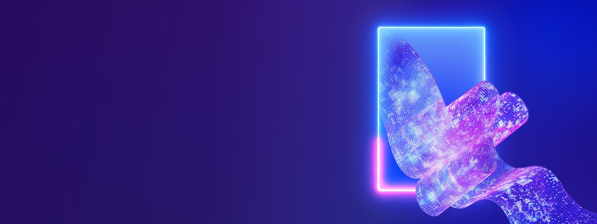 Pink and white tech ribbon inside a neon blue and pink rectangle Pink and white tech ribbon inside a neon blue and pink rectangle