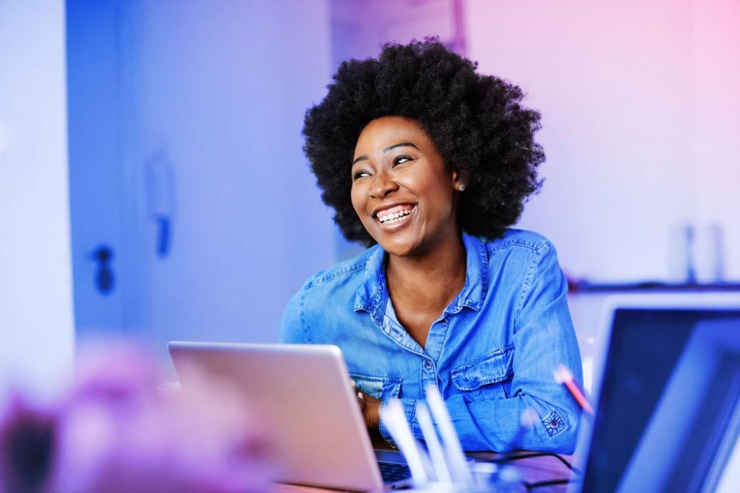 Woman smiling in an office