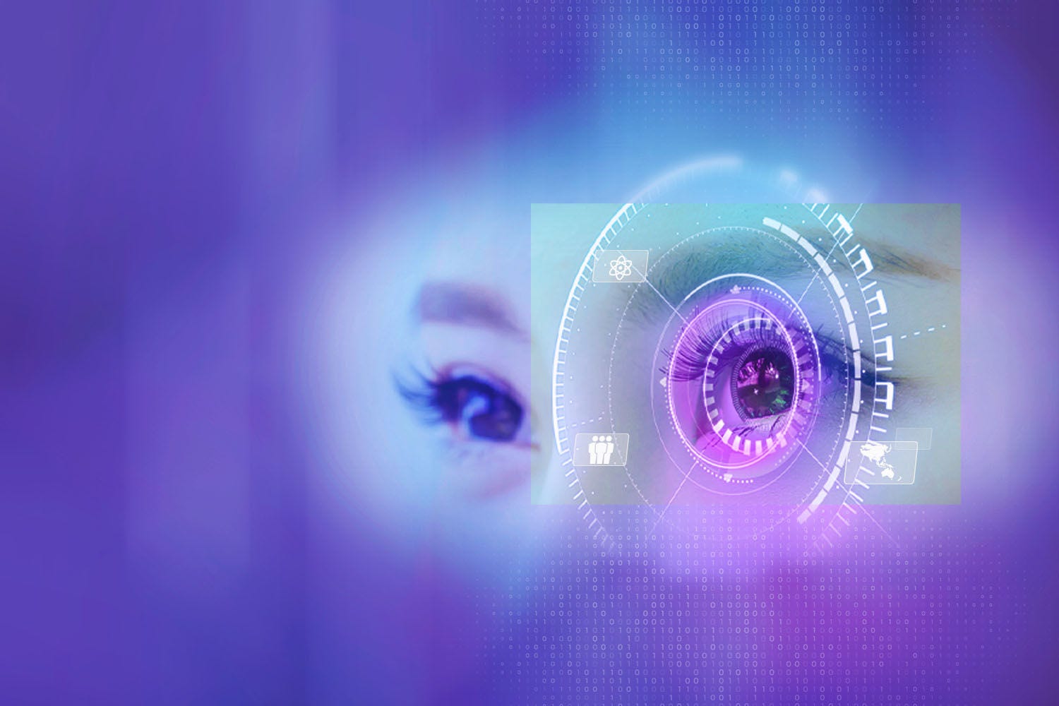 Future woman with cyber technology eye panel concept