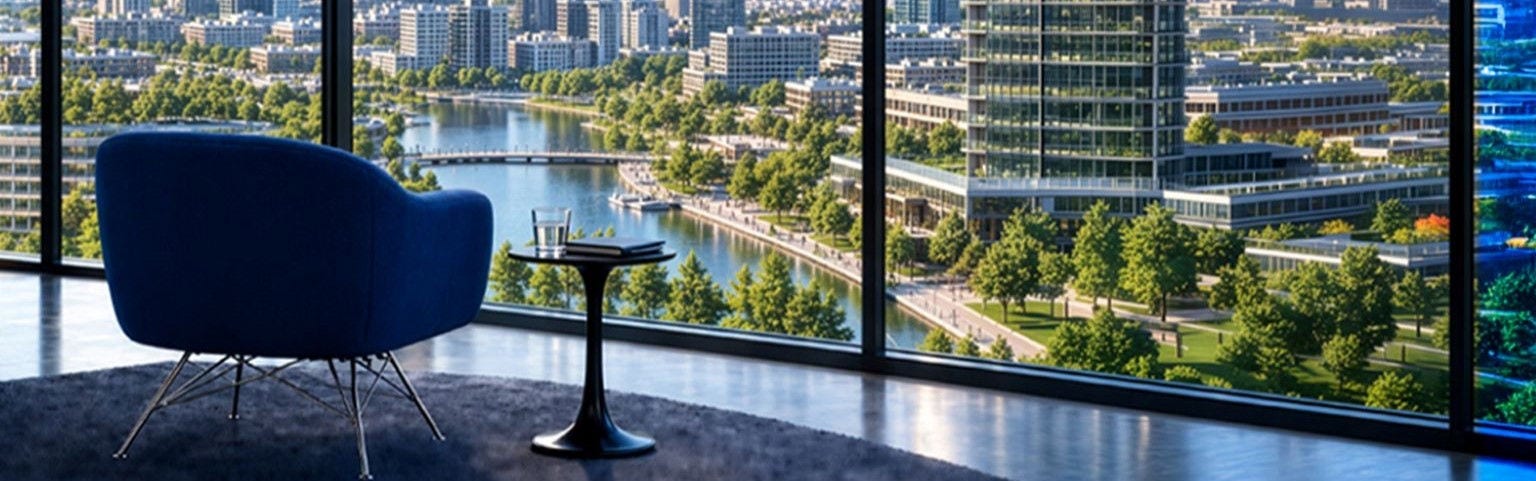 Chair facing city angle three
