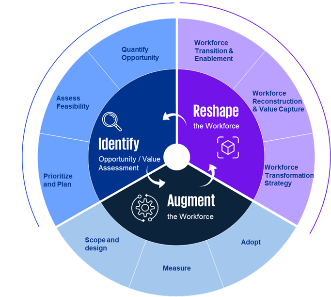 Workforce image showing 3 phases, Reshape, identify and augment