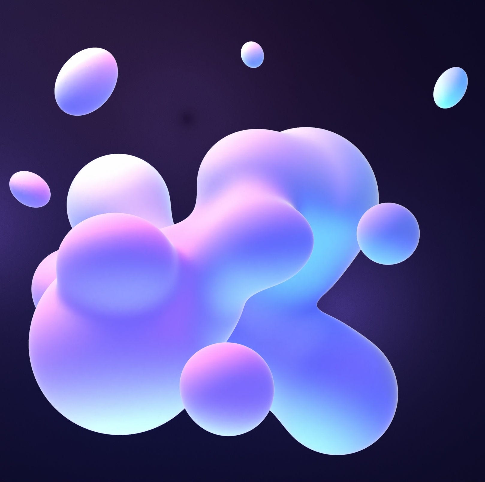 Blue and purple gradient color floating liquid blob. 3d rendering picture.