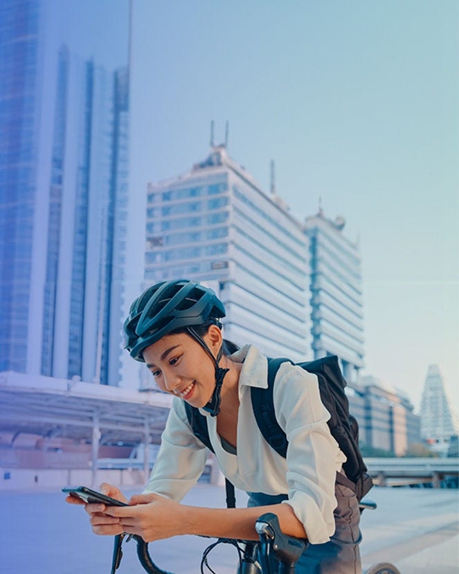 Girl on bike smiling