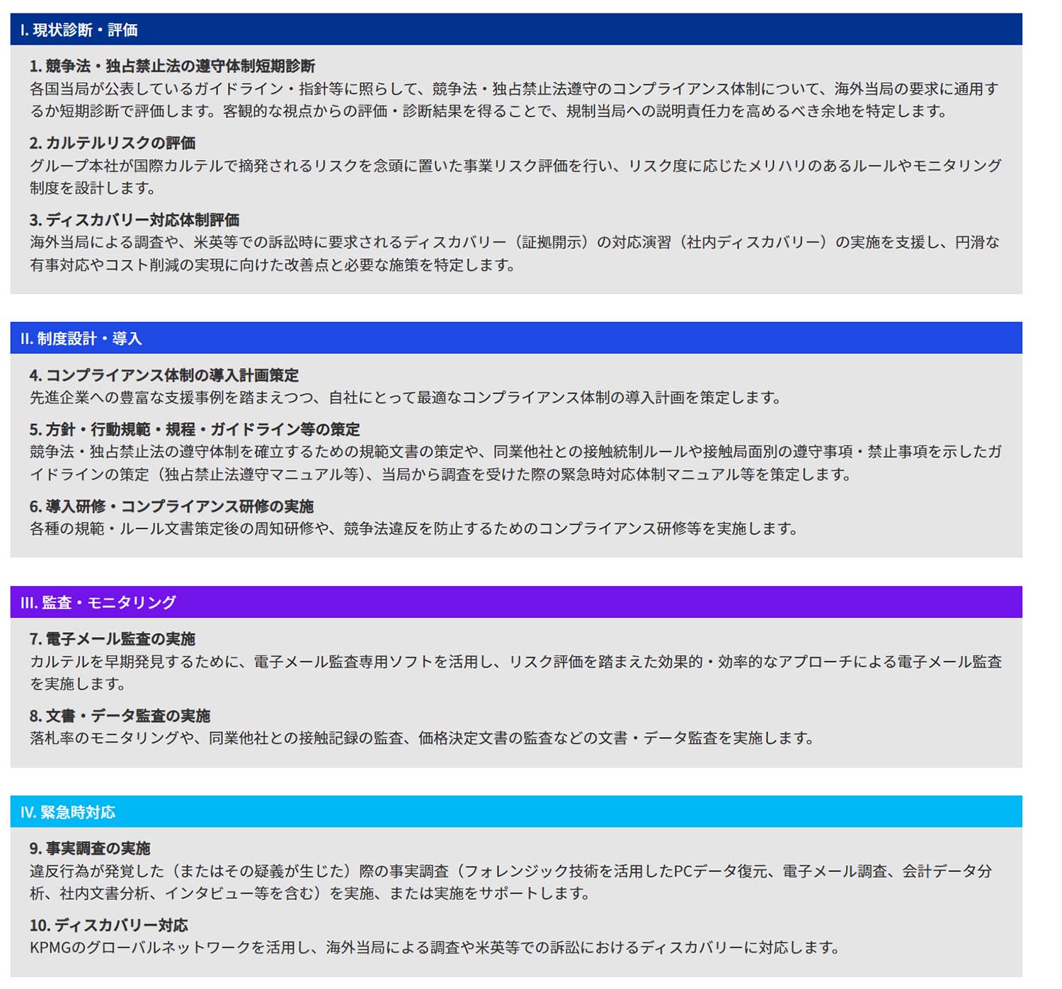 競争法・独占禁止法の遵守体制構築支援に関するサービス内容