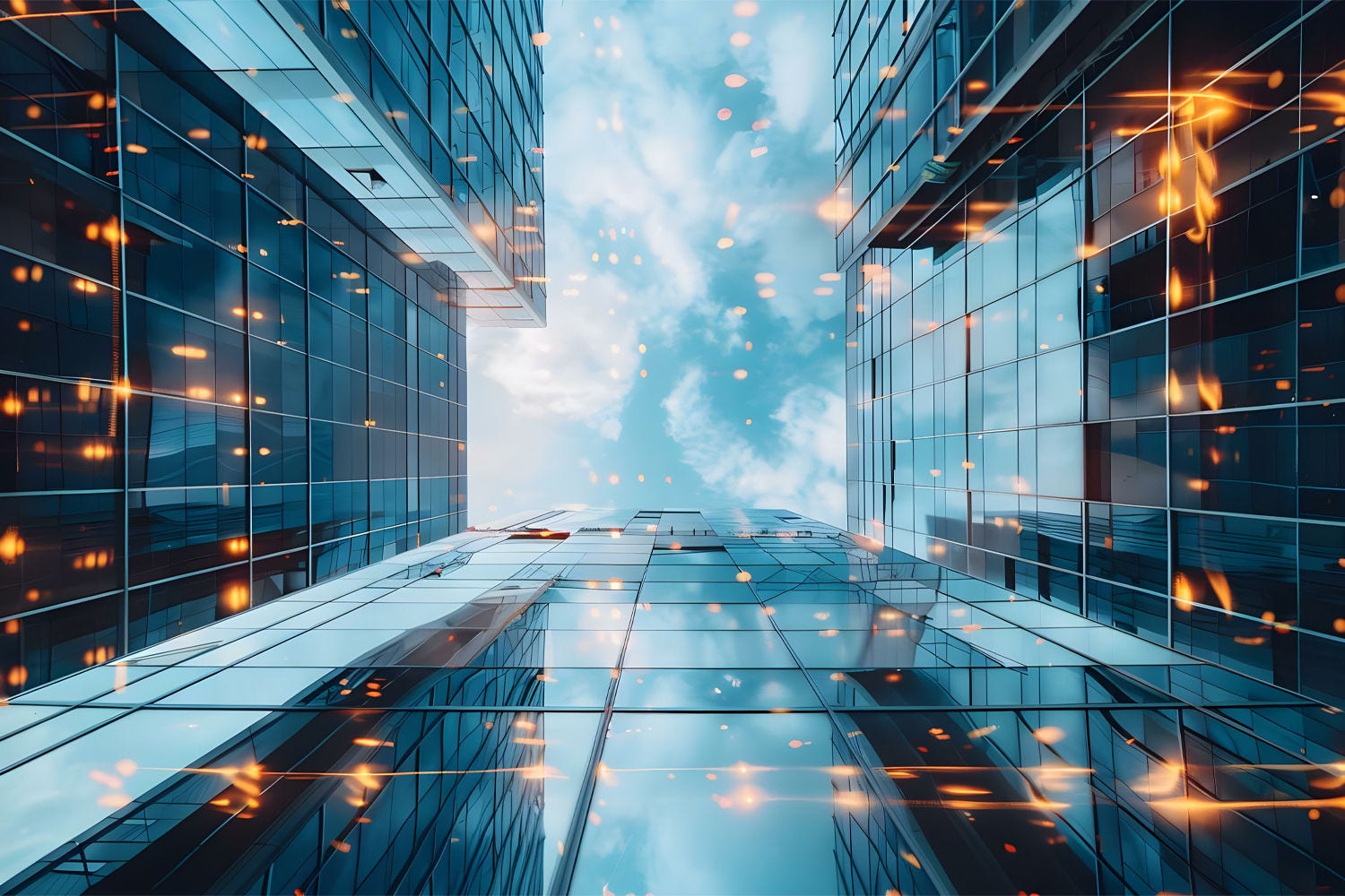 Abstract buildings with glass window panels