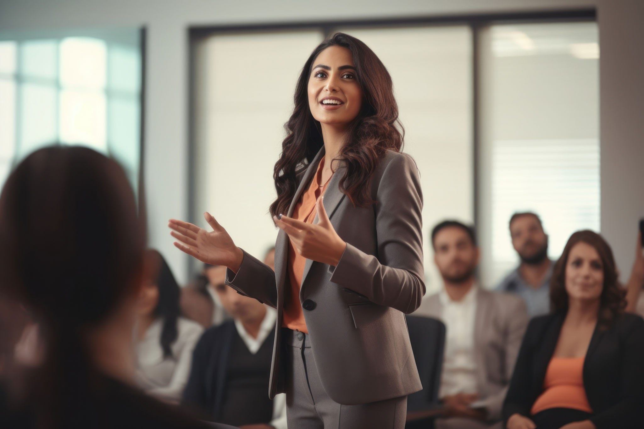 Indian businesswoman office adult togetherness. 