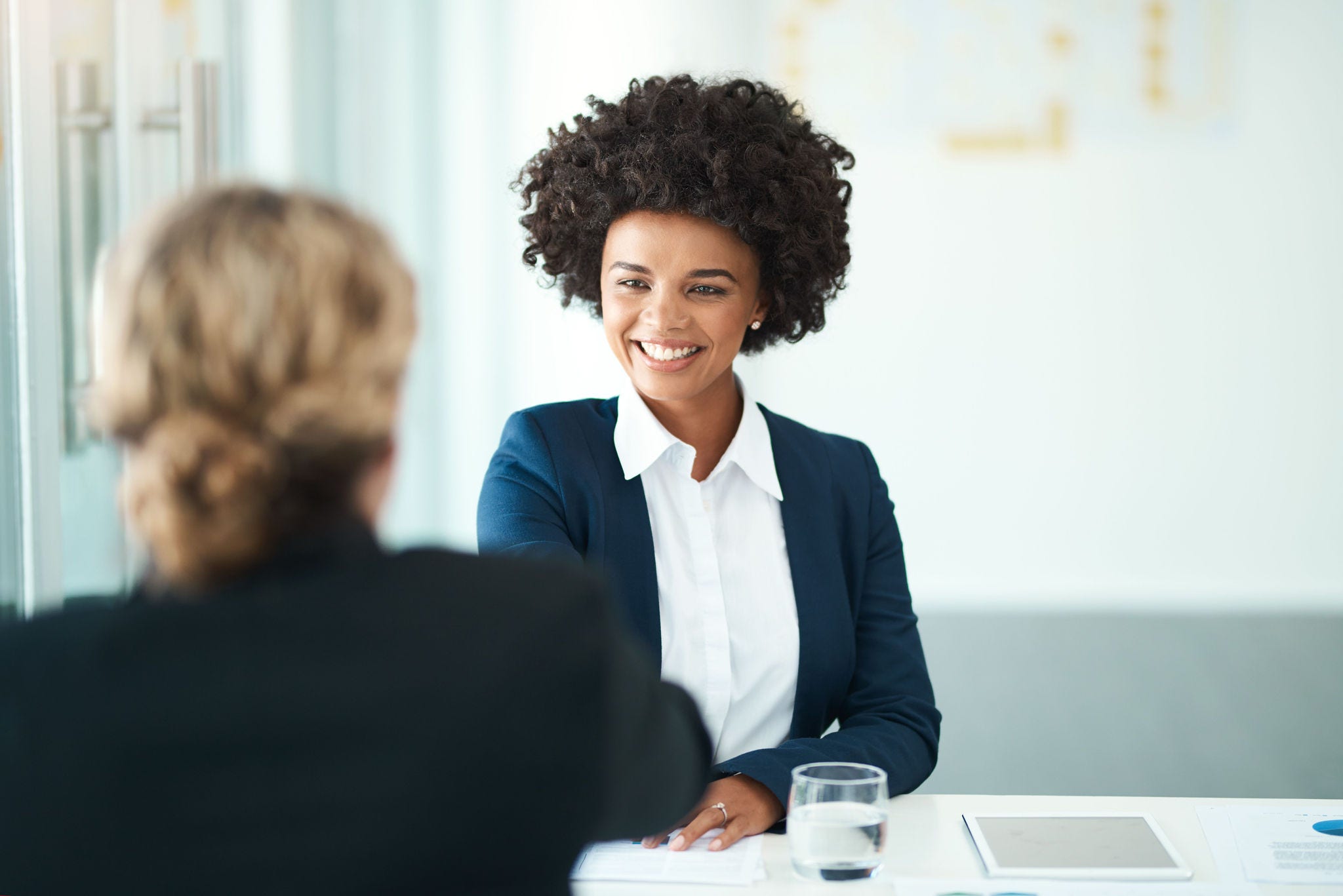 Businesswoman talking to her client