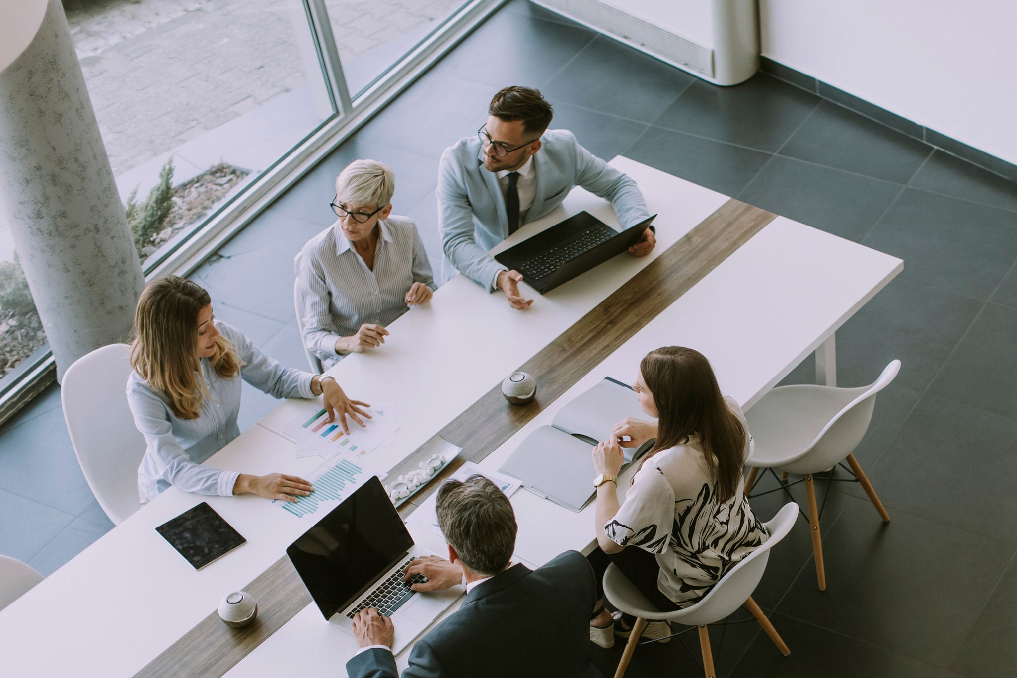 group holding meeting - bird view perspective