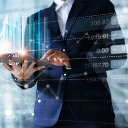 Businessman using tablet analyzing sales data and economic growth graph chart. Business strategy. Abstract icon. Digital marketing.