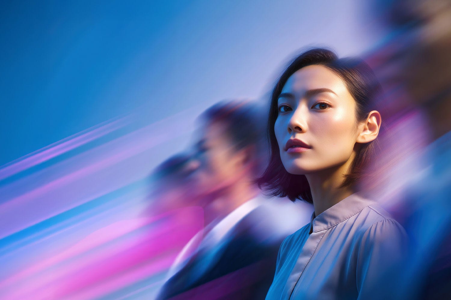 woman highlighted in the crowd