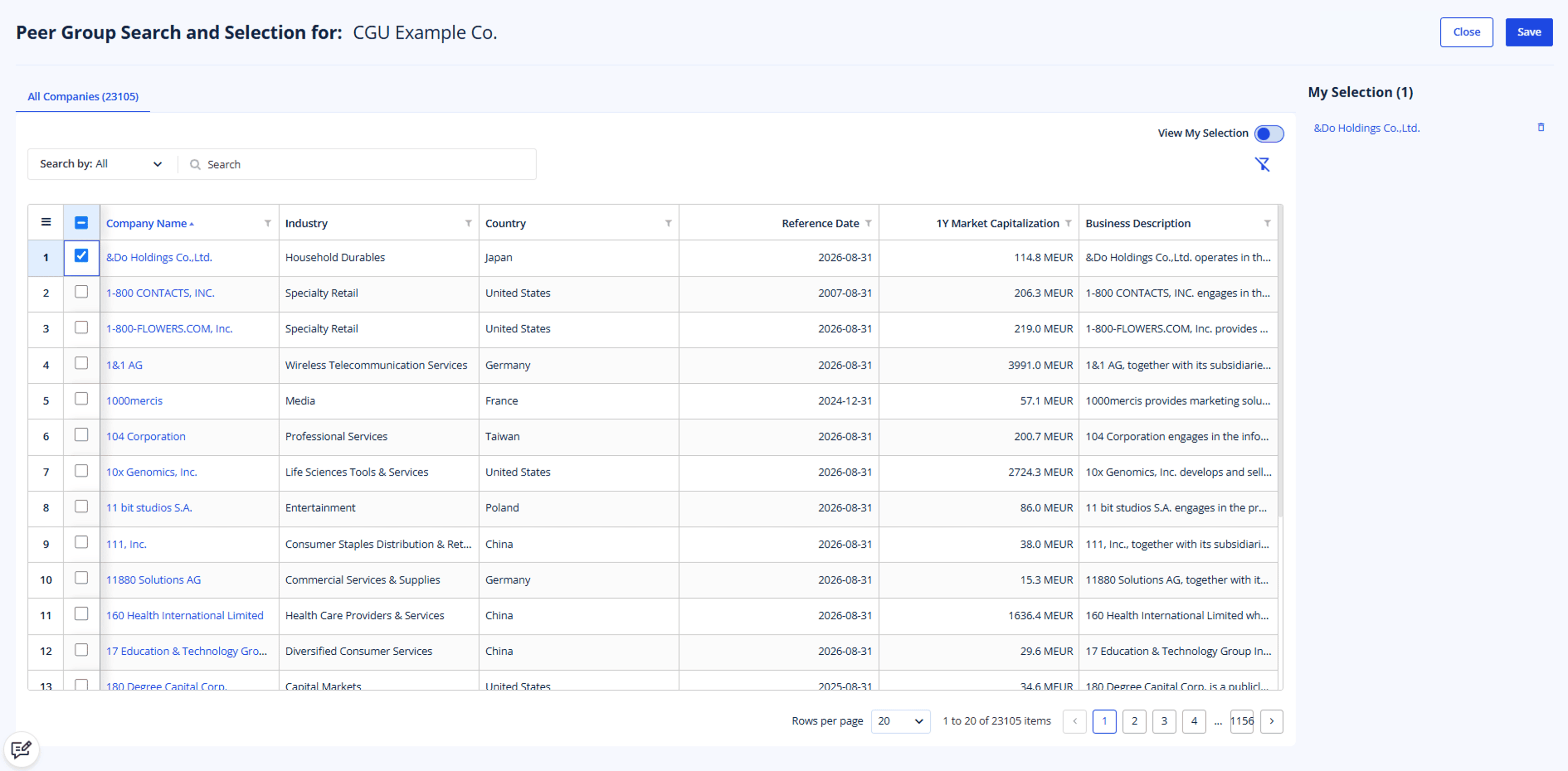 Peer group search and selection using tailored filters