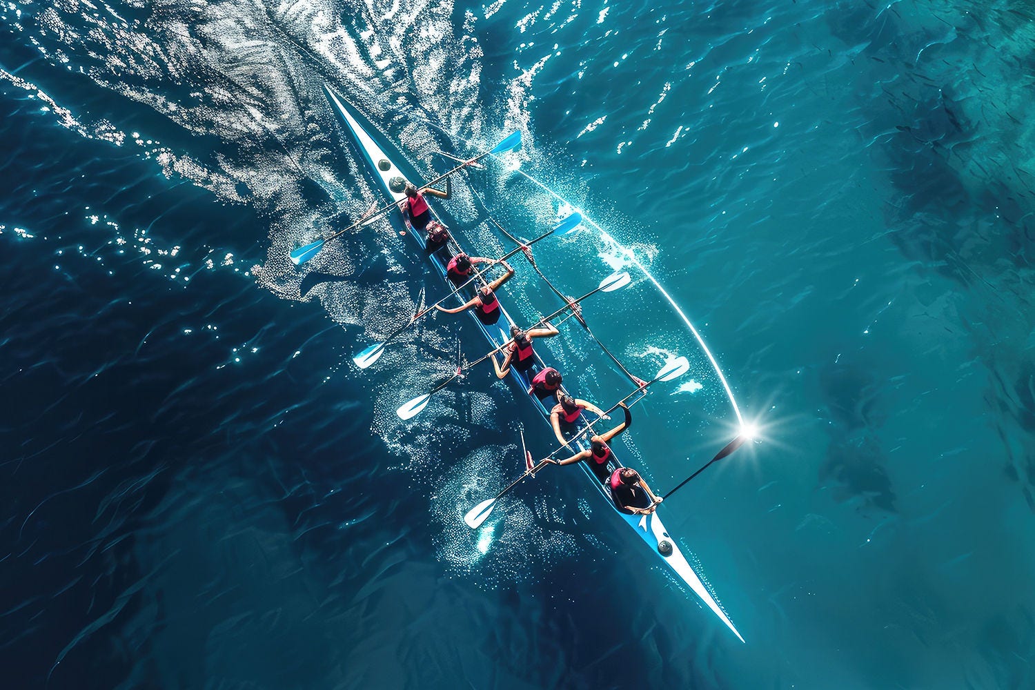 Rowing team in a boat