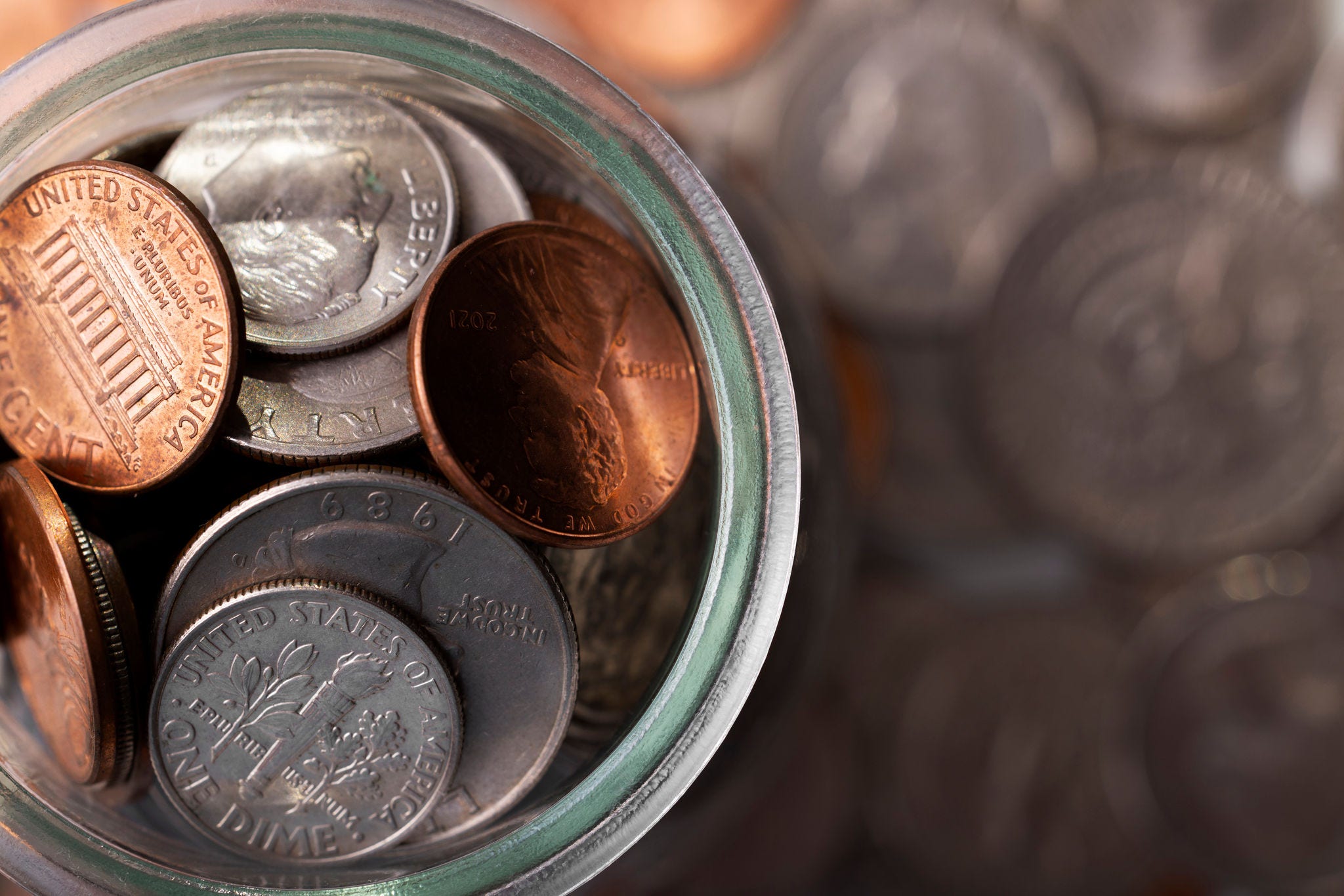 Close up coin jar