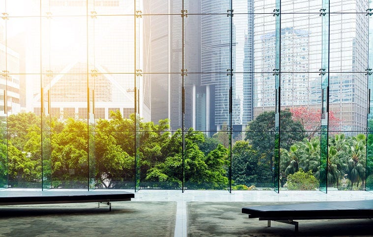 Glass wall in the office building