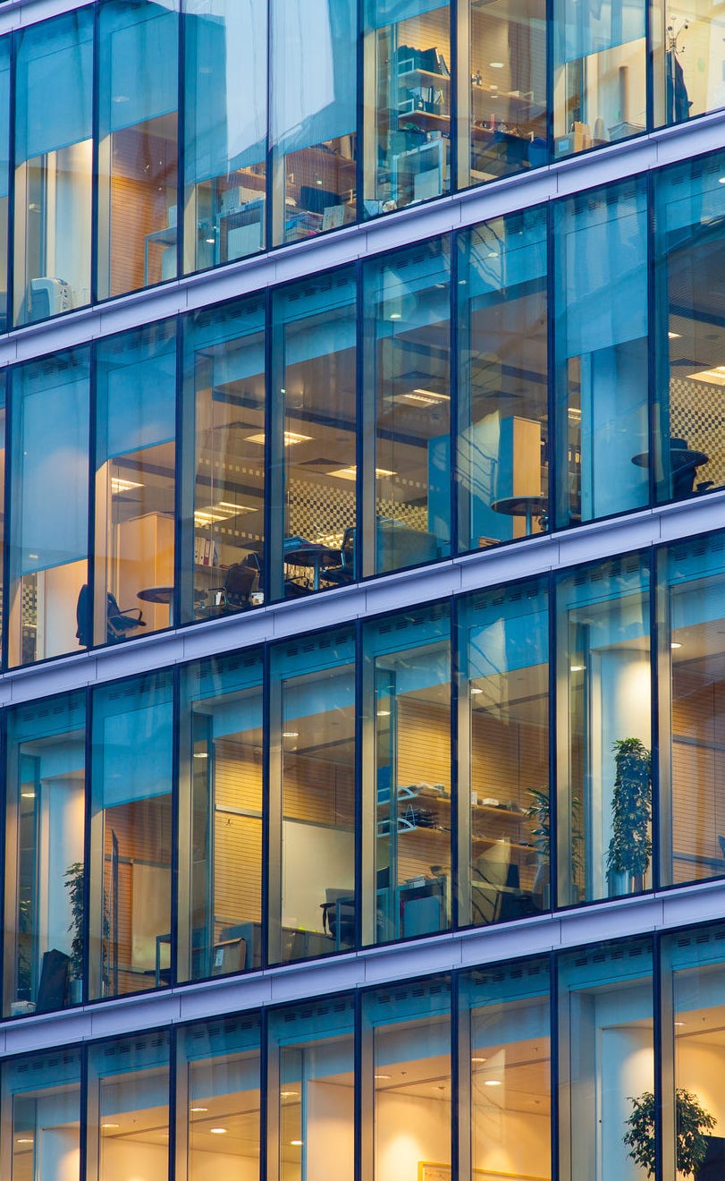 Windows of Skyscraper Business Office, Corporate building in London City, England, UK