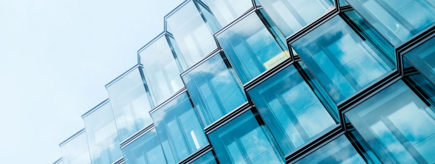 Blue tilted glass building