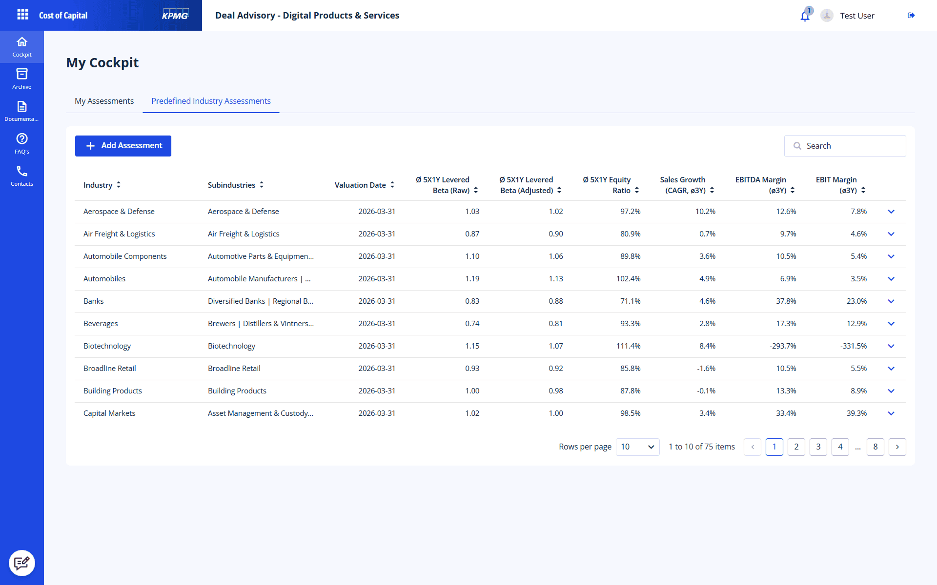 Option to select predefined sector peer groups in KPMG Valuation Data Source
