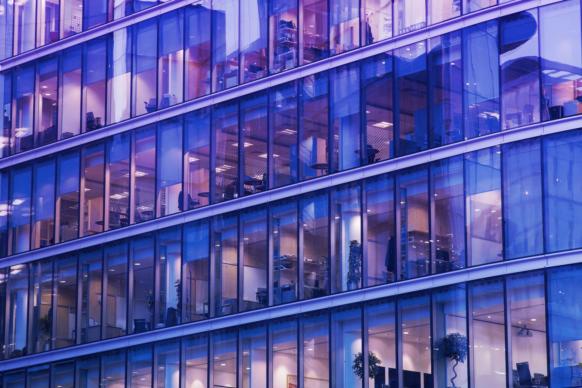 Windows of Skyscraper Business Office, Corporate building in London City, England, UK

