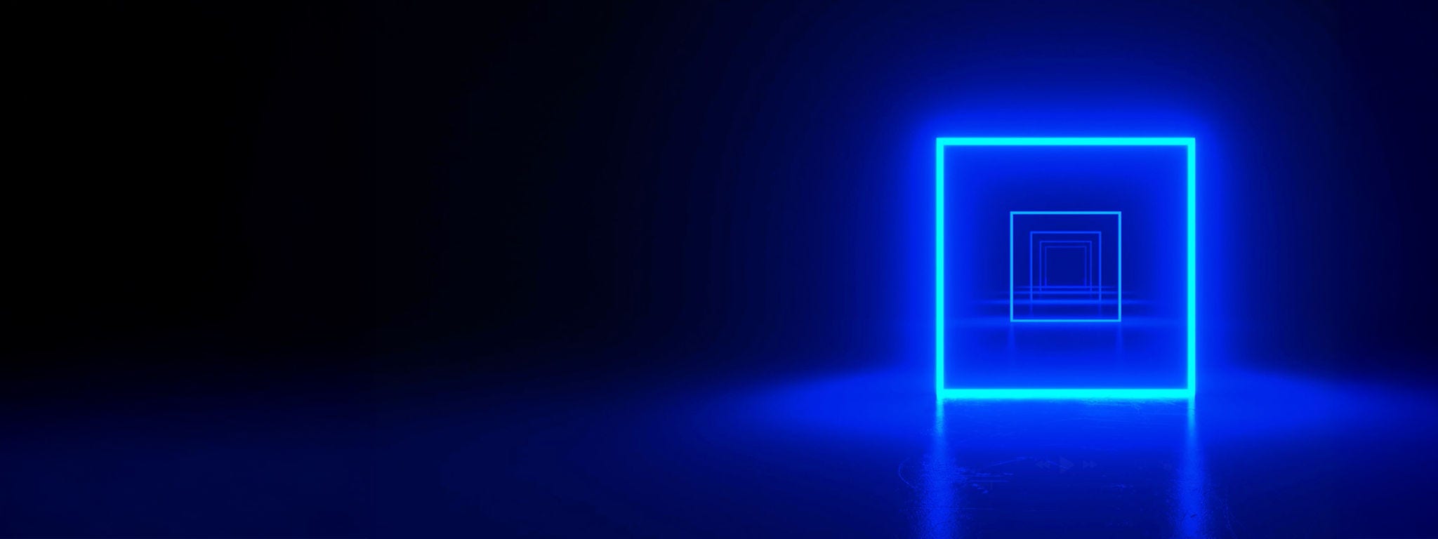 Glowing square neon cobalt boxes Glowing square neon cobalt boxes against a dark background