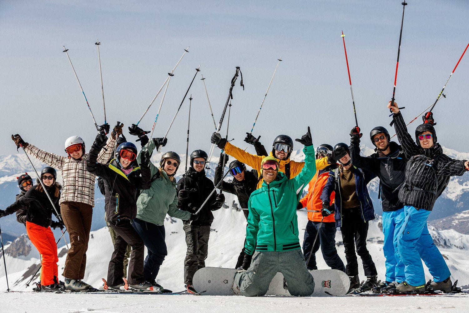 A group of people at the ski slopes.