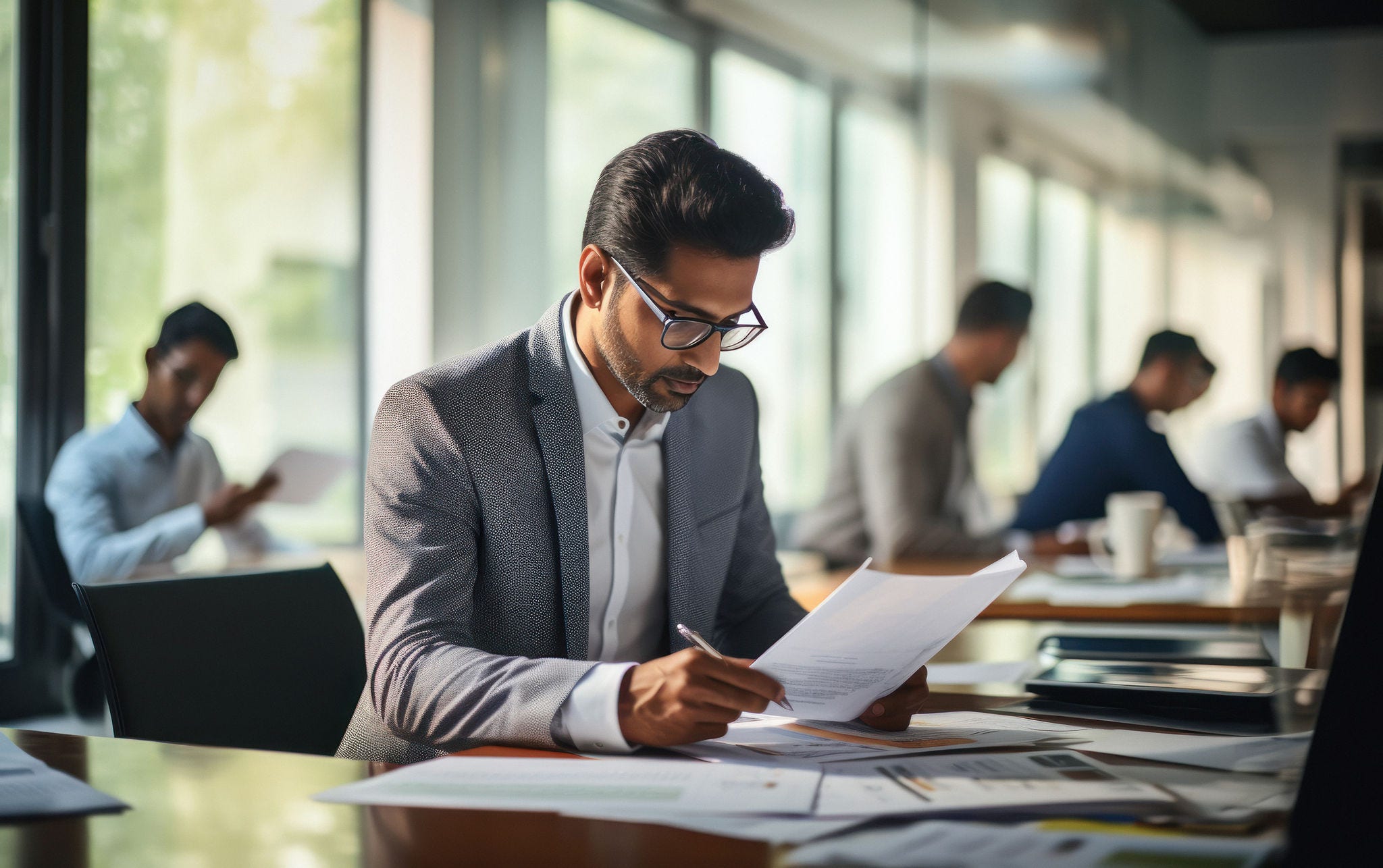 indian businessman doing some paperwork.