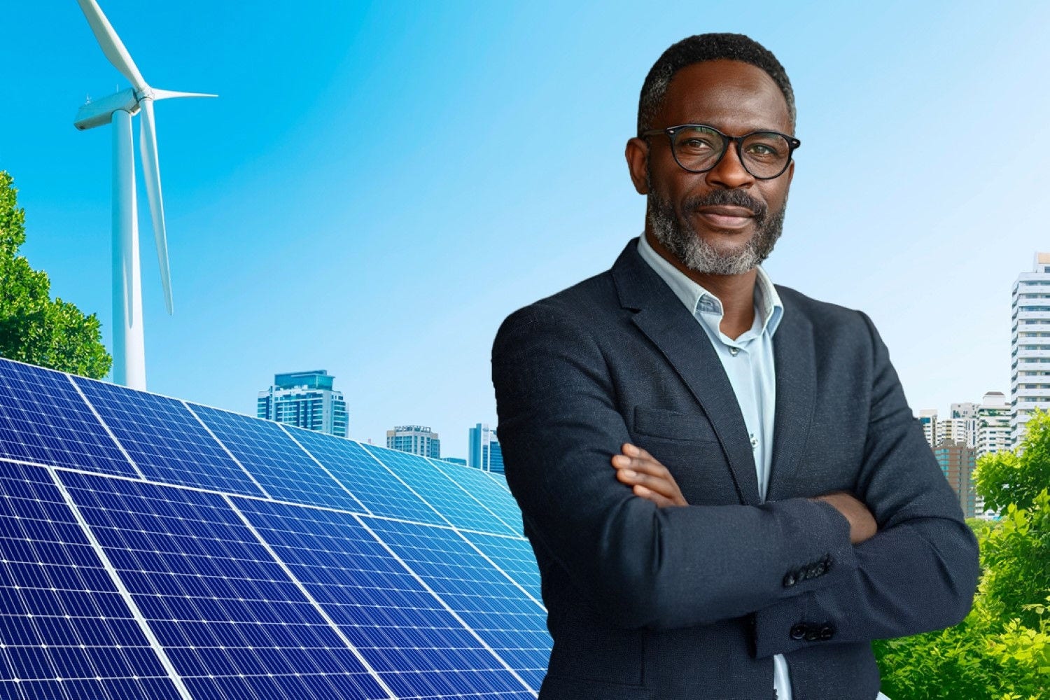 solar-panels with a man