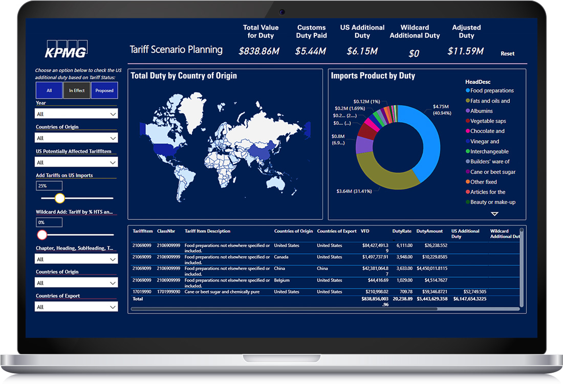 KPMG Tariff Modeler screen on laptop