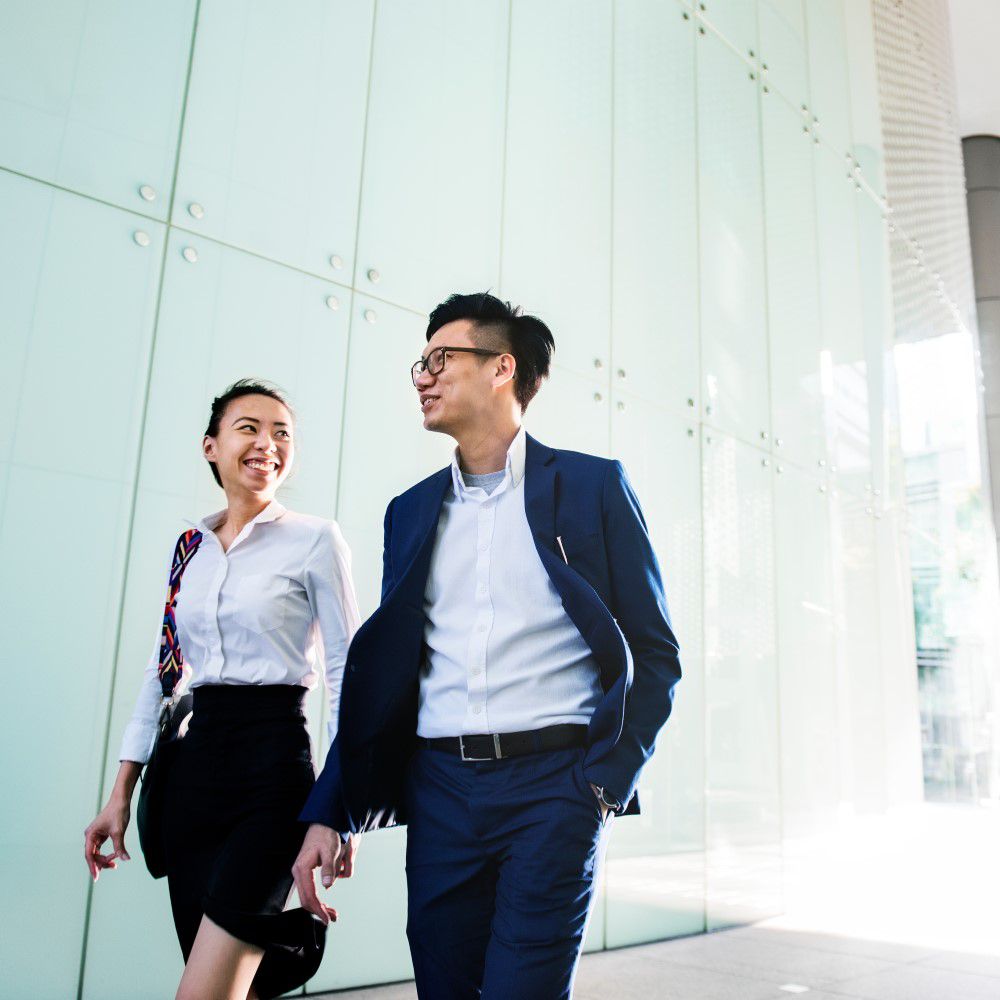 man and woman walking