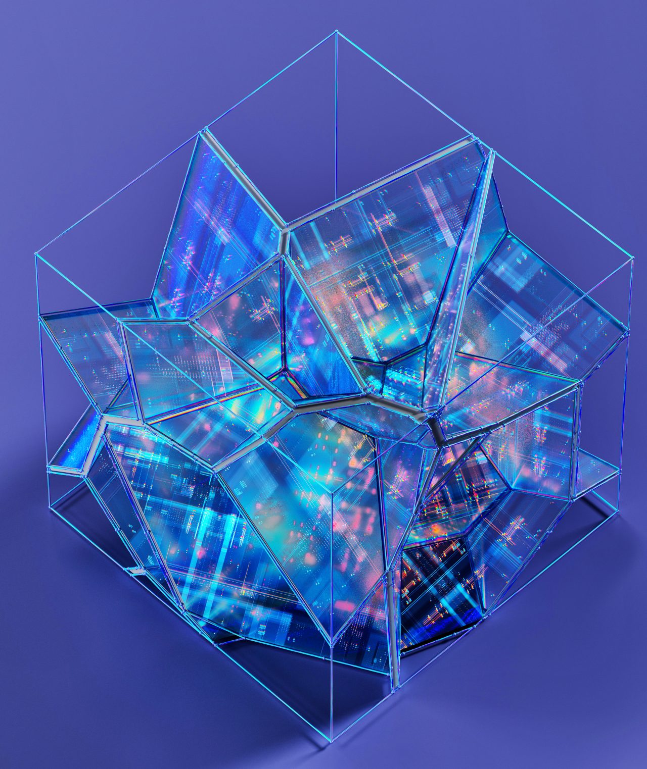 2170955043 Digitally generated image of glowing futuristic cubes, digital data flowing and network structure. Digital Innovation, cloud technology, data processing, AI, AGI and Innovation concepts