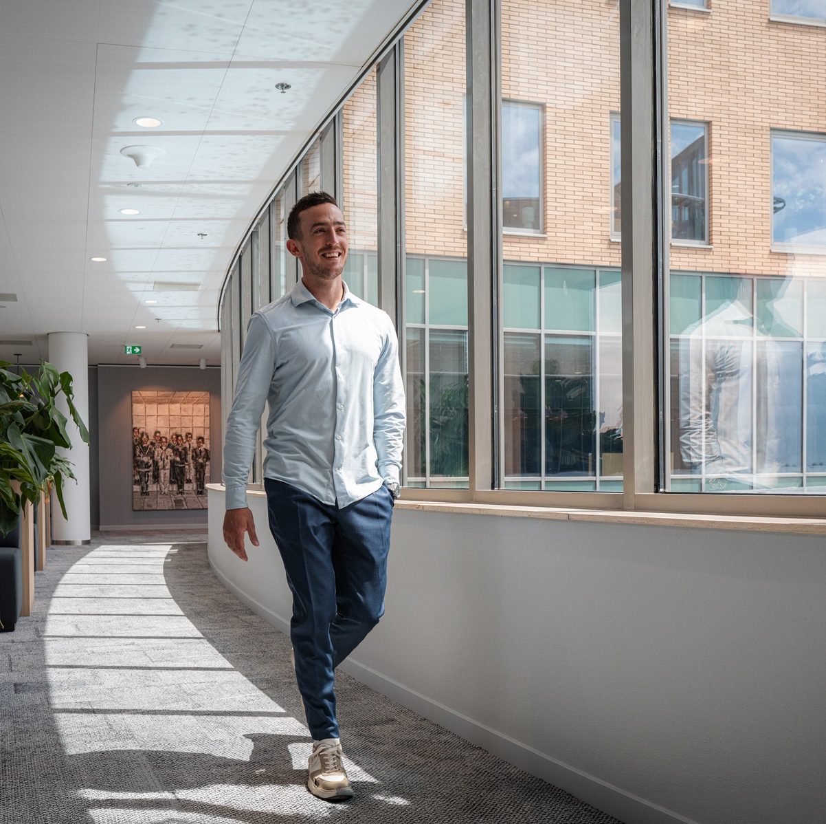 Man walking inside a building
